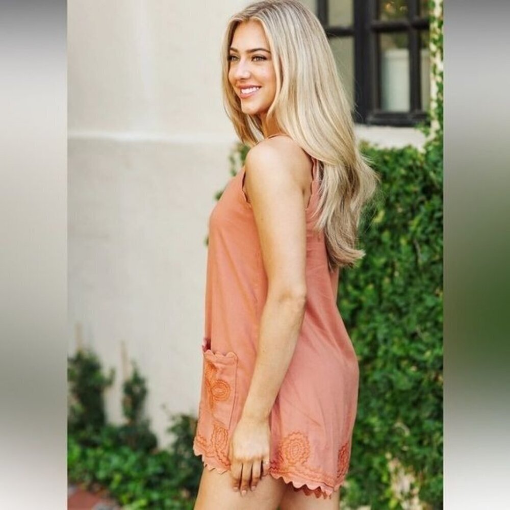 J.Marie Collections womens The Austin Romper S, M, L Burnt Orange scalloped - Picture 5 of 6